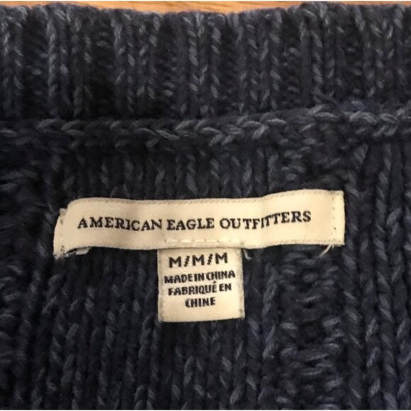American Eagle Outfitters Patchwork Knit Sweater Womens M Blue & Gray - Picture 2 of 9